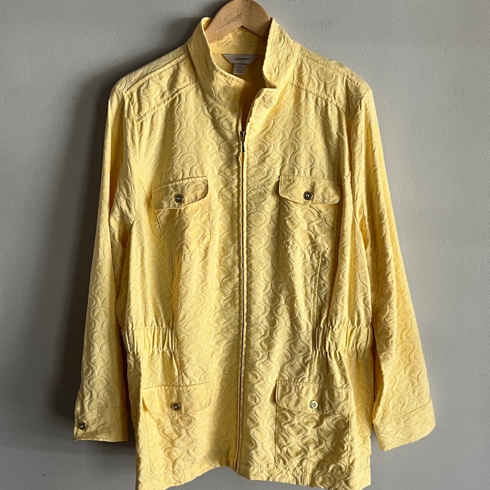 CJ Banks Yellow Textured Jacket Plus Size 2X Lightweight Zip Utility Chic